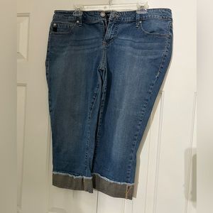 Torrid Capri Jeans with glittery raw/rolled hem